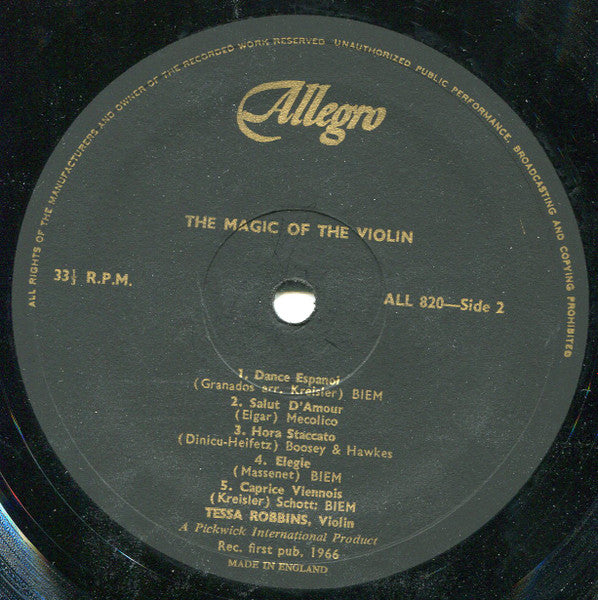Tessa Robbins : The Magic Of The Violin (LP, Album, Mono)