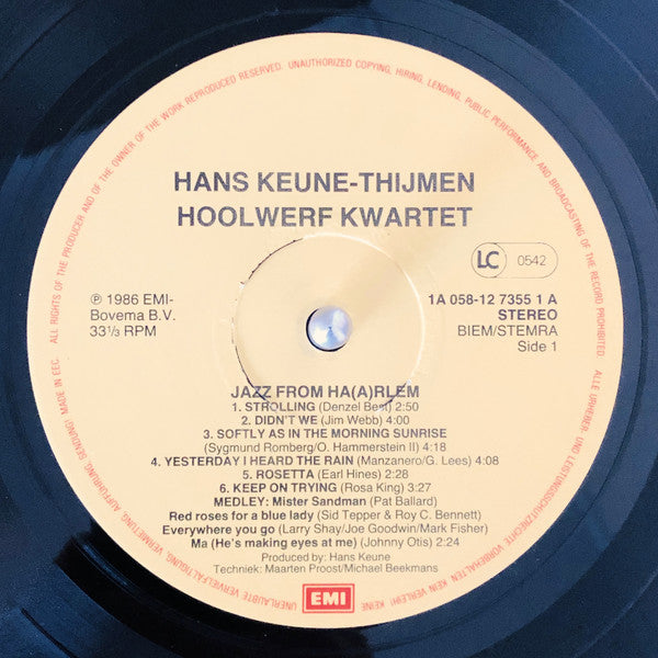 Keune / Hoolwerf Kwartet : Jazz From Ha(a)rlem (LP)