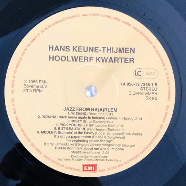 Keune / Hoolwerf Kwartet : Jazz From Ha(a)rlem (LP)