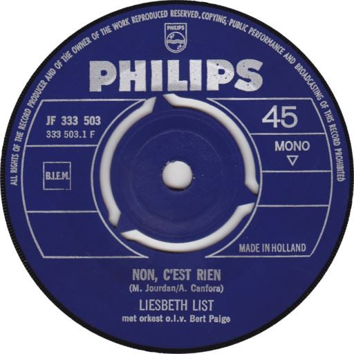 Liesbeth List : Non, C'est Rien (7", Single, Mono)