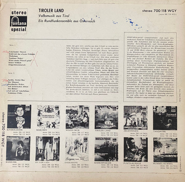 Unknown Artist : Tiroler Land (LP)