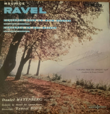 Maurice Ravel, Daniel Wayenberg, Orchestre Du Théâtre Des Champs-Elysées, Ernest Bour : Concerto Pour La Main Gauche / Concerto En Sol Majeur (LP, Album, Mono)