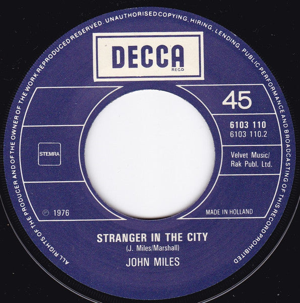 John Miles : Slow Down / Stranger In The City (7", Single)