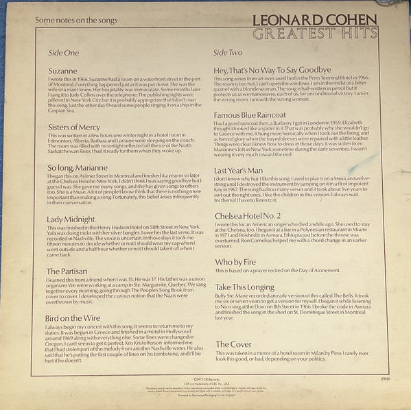Leonard Cohen : Greatest Hits (LP, Comp)