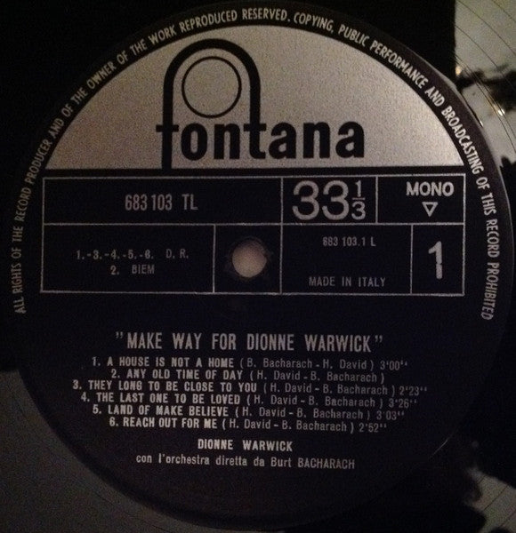 Dionne Warwick : Make Way For Dionne Warwick (LP, Album, Mono)