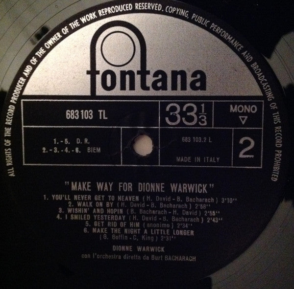 Dionne Warwick : Make Way For Dionne Warwick (LP, Album, Mono)