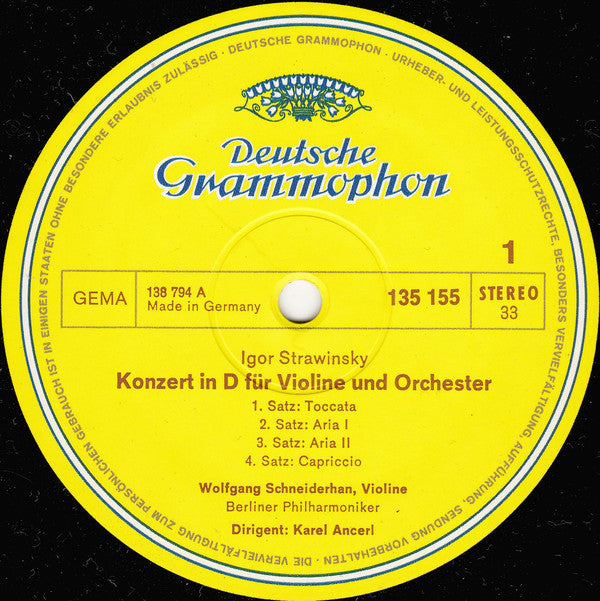 Igor Stravinsky, Béla Bartók, Wolfgang Schneiderhan, Pál Lukács, Karel Ančerl, János Ferencsik : Violinkonzert / Violakonzert (LP, RE)