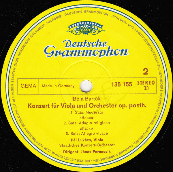 Igor Stravinsky, Béla Bartók, Wolfgang Schneiderhan, Pál Lukács, Karel Ančerl, János Ferencsik : Violinkonzert / Violakonzert (LP, RE)
