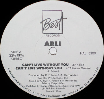 Arli : Can't Live Without You (12")