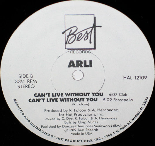 Arli : Can't Live Without You (12")