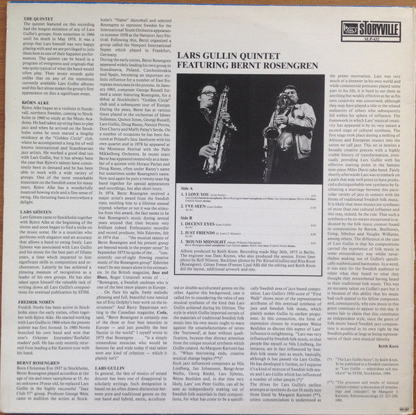 Lars Gullin Quintet Featuring Bernt Rosengren : In Concert (LP, Album)