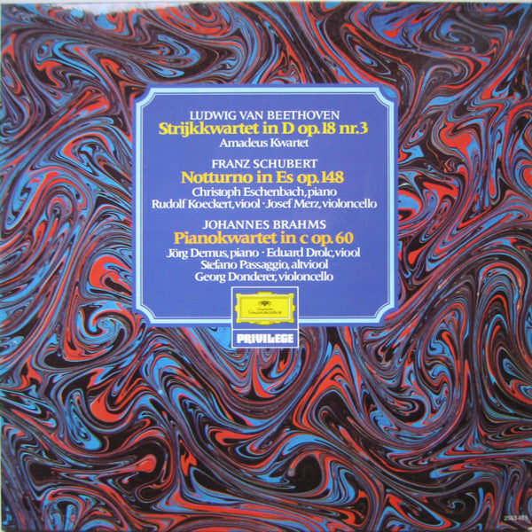 Ludwig van Beethoven / Franz Schubert / Johannes Brahms : Strijkkwartet In D, Op.18 Nr.3 / Notturno In Es, Op.148 / Pianokwartet In c, Op.60 (LP, Comp, Promo, Smplr)