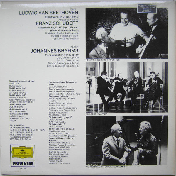 Ludwig van Beethoven / Franz Schubert / Johannes Brahms : Strijkkwartet In D, Op.18 Nr.3 / Notturno In Es, Op.148 / Pianokwartet In c, Op.60 (LP, Comp, Promo, Smplr)