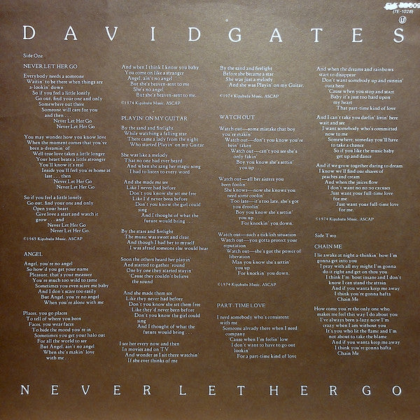 David Gates : Never Let Her Go (LP)