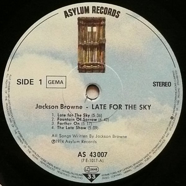 Jackson Browne : Late For The Sky (LP, Album, RE)