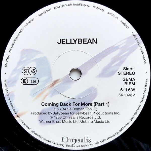 Jellybean* Featuring Richard Darbyshire : Coming Back For More (12", Maxi)