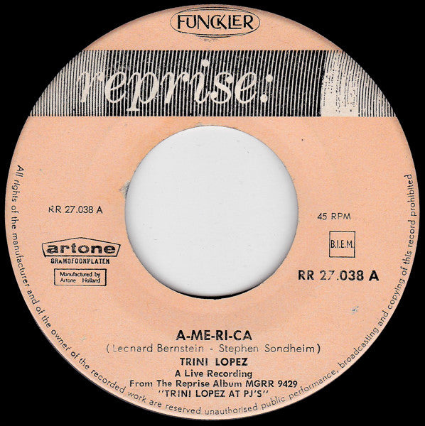 Trini Lopez : A-me-ri-ca / If I Had A Hammer (7", Single, Blu)