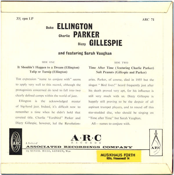 Duke Ellington / Charlie Parker, Dizzy Gillespie And Featuring Sarah Vaughan : It Shouldn't Happen To A Dream (7", EP, Mono)