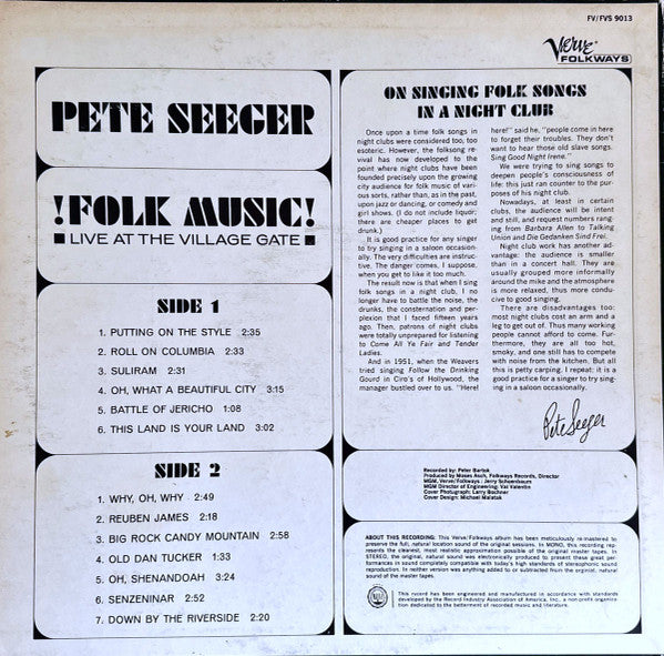Pete Seeger : Folk Music! Live At The Village Gate (LP, Album)