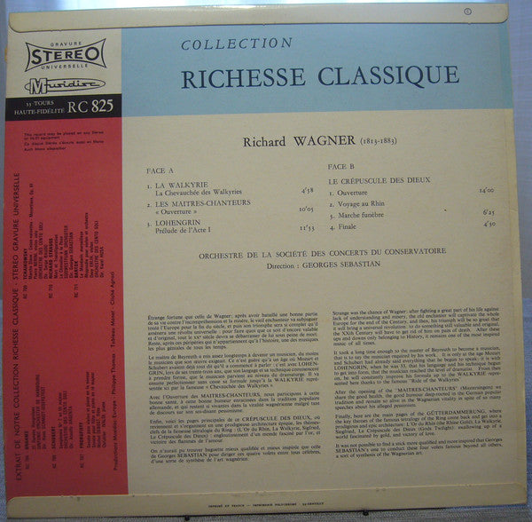 Richard Wagner, Orchestre De La Société Des Concerts Du Conservatoire, Georges Sebastian : La Walkyrie - Les Maîtres Chanteurs - Lohengrin - Le Crépuscule des Dieux (LP)