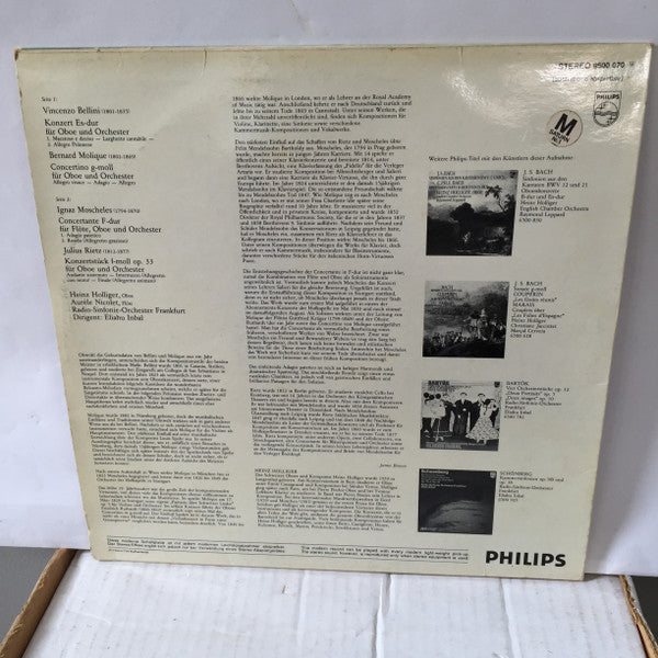 Heinz Holliger And Aurèle Nicolet, Radio-Sinfonie-Orchester Frankfurt, Eliahu Inbal : Heinz Holliger And Aurèle Nicolet Play Oboe And Flute Works By Bellini, Molique, Moscheles, & Rietz (LP)