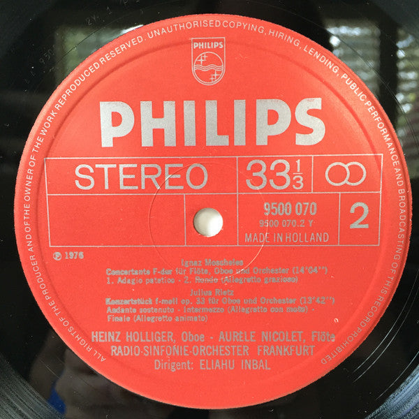 Heinz Holliger And Aurèle Nicolet, Radio-Sinfonie-Orchester Frankfurt, Eliahu Inbal : Heinz Holliger And Aurèle Nicolet Play Oboe And Flute Works By Bellini, Molique, Moscheles, & Rietz (LP)