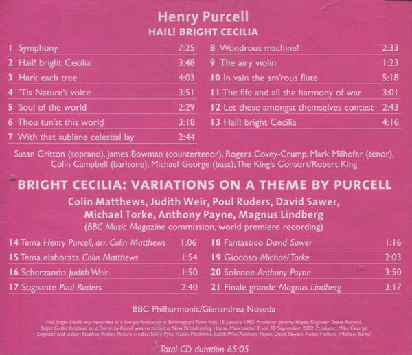 Henry Purcell, Various : Hail! Bright Cecilia (Plus Bright Cecilia Variations) (CD, Comp)