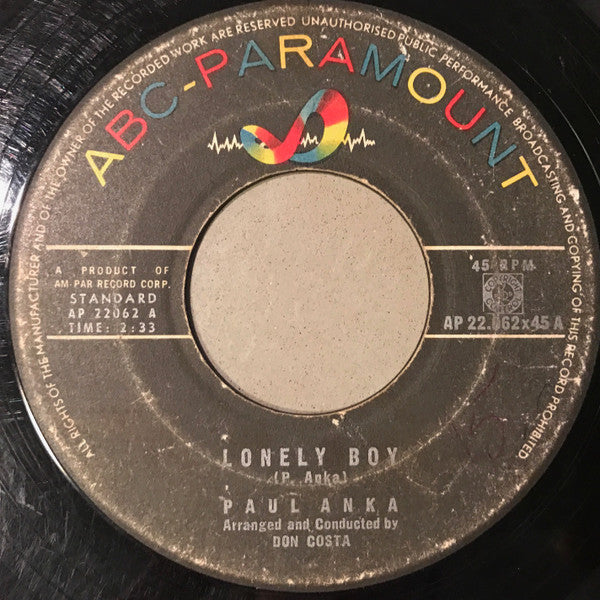 Paul Anka : Lonely Boy / Your Love (7", Single)