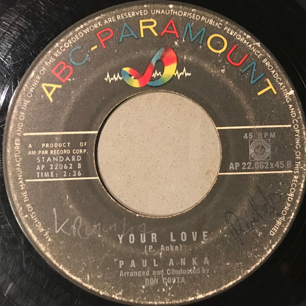 Paul Anka : Lonely Boy / Your Love (7", Single)