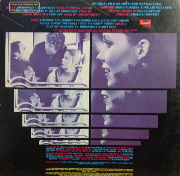 Paul Hoffert : Outrageous!: Original Film Soundtrack (LP, Promo)