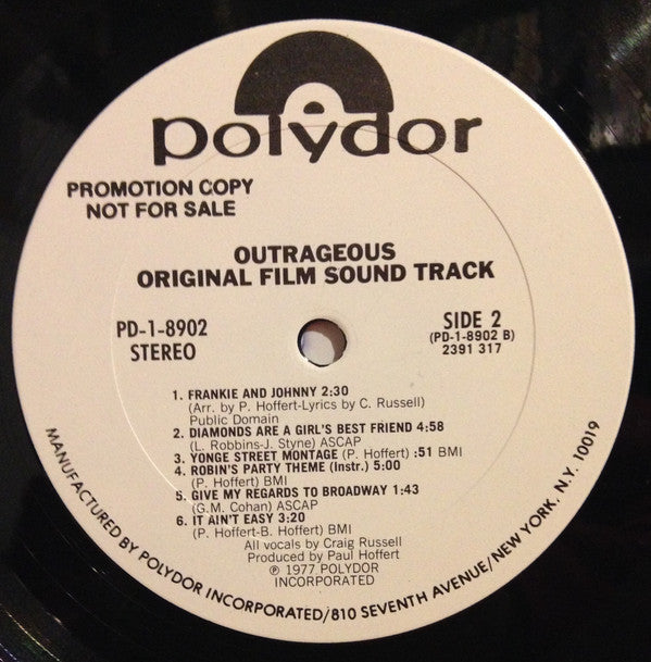 Paul Hoffert : Outrageous!: Original Film Soundtrack (LP, Promo)