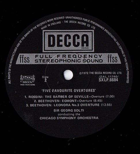 Chicago Symphony Orchestra, Georg Solti : Five Favourite Overtures (LP, Album, ffs)
