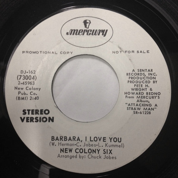 The New Colony Six : Barbara, I Love You  (7", Single, Promo)