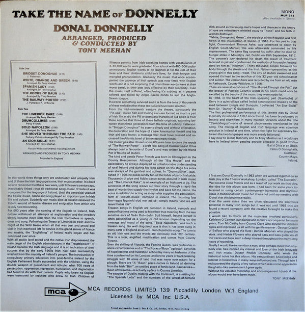 Donal Donnelly : Take The Name Of Donnelly (LP)