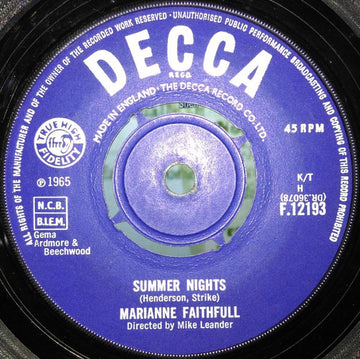 Marianne Faithfull : Summer Nights (7", Single, Typ)