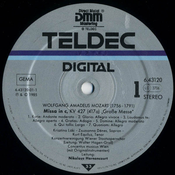 Wolfgang Amadeus Mozart - Krisztina Laki • Zsuzsanna Dénes • Kurt Equiluz • Robert Holl • Wiener Staatsopernchor • Concentus Musicus Wien • Nikolaus Harnoncourt : Grosse Messe In C-moll, KV 427 (LP, Album)