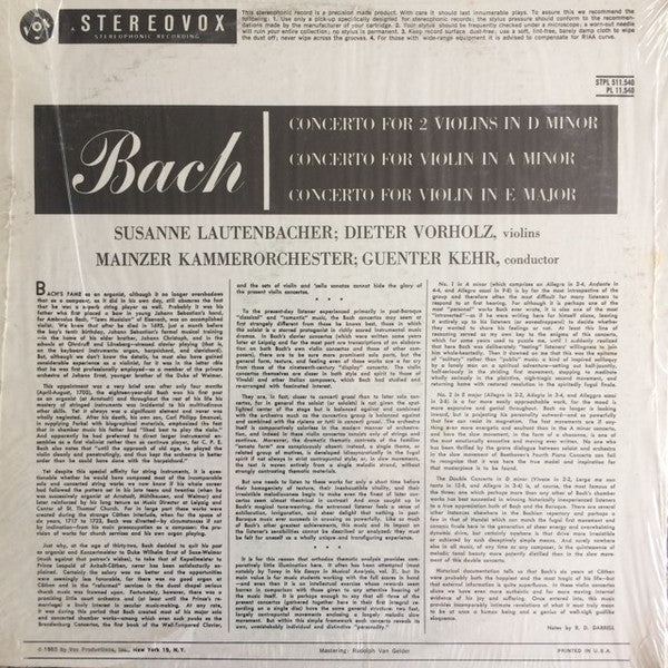 Johann Sebastian Bach : Violin Concerti (LP, RE)