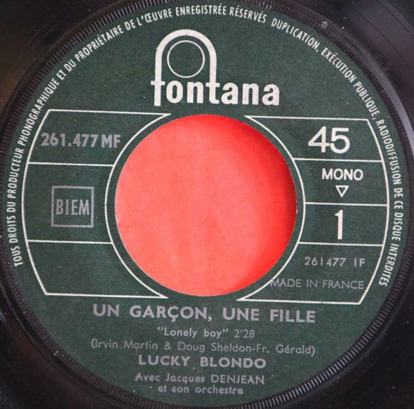 Lucky Blondo Avec Jacques Denjean Et Son Orchestre : Un Garçon, Une Fille / Tout Le Monde Un Jour (7", Single, Mono, Jukebox)