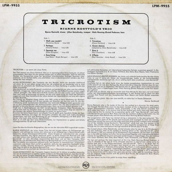 Bjarne Rostvold's Trio : Tricrotism (LP, Album, Mono)
