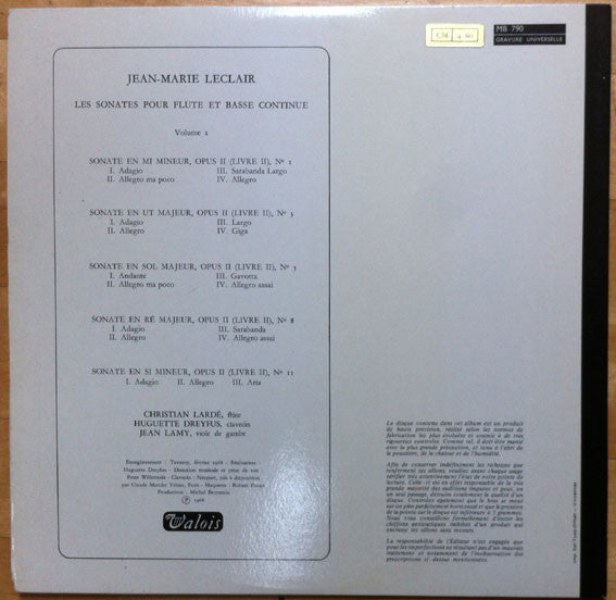 Jean-Marie Leclair : Les Sonates Pour Flutes Et Basse Continue - Volume II (LP, Album, Gat)
