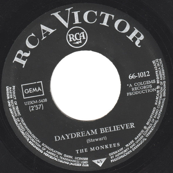 The Monkees : Day Dream Believer / Goin' Down (7", Single)