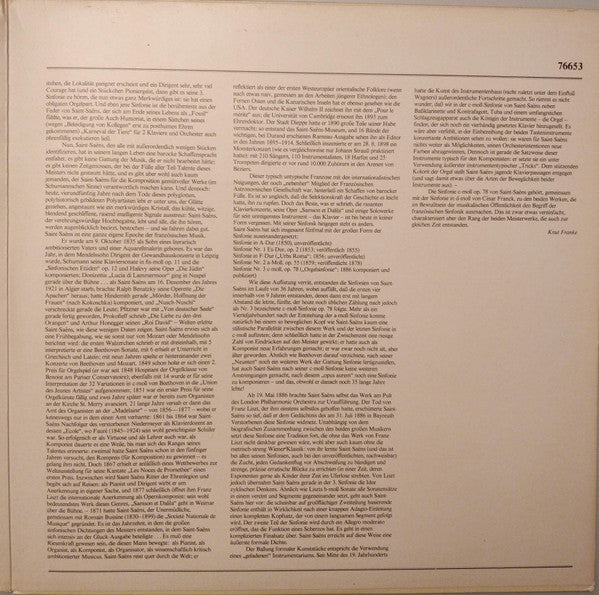 Camille Saint-Saëns - Leonard Bernstein, New York Philharmonic, Leonard Raver : Symphony No. 3, Op.78 (C Minor = C-Moll = Ut Mineur) (LP)