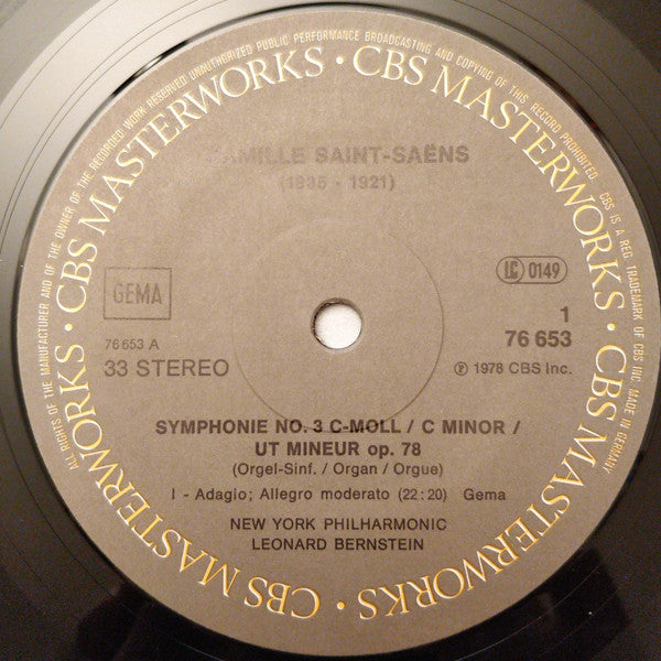 Camille Saint-Saëns - Leonard Bernstein, New York Philharmonic, Leonard Raver : Symphony No. 3, Op.78 (C Minor = C-Moll = Ut Mineur) (LP)