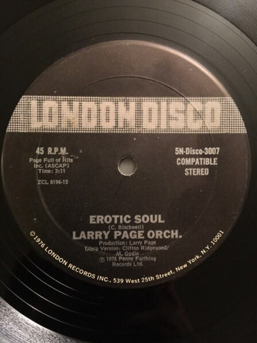 Larry Page Orchestra : Erotic Soul / I'm Hooked On You (12", Mon)