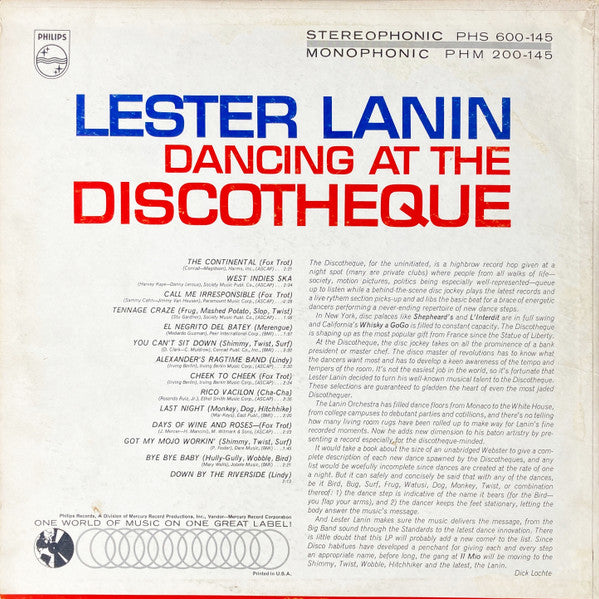Lester Lanin : Dancing At The Discotheque (LP, Album)