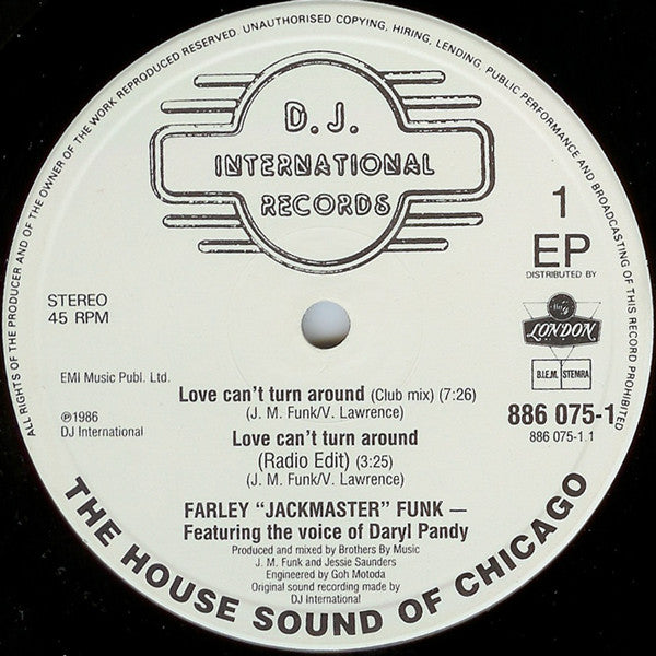 Farley "Jackmaster" Funk & Jessie Saunders* : Love Can't Turn Around (12", EP)