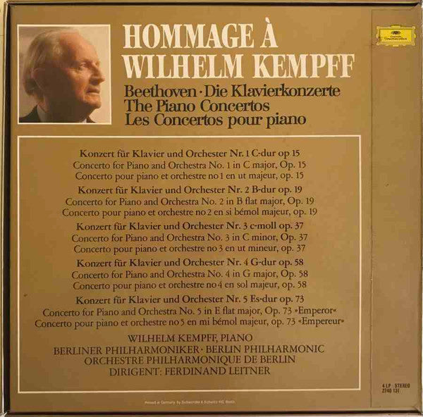 Wilhelm Kempff, Beethoven* : Hommage À Wilhelm Kempff (Beethoven ･ Die Klavierkonzerte) (4xLP, Album, RE + Box)