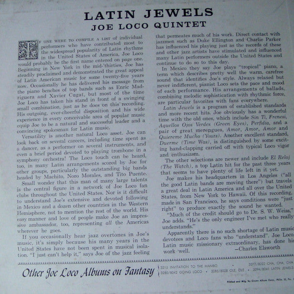 Joe Loco Quintet* : Latin Jewels (LP, RE)
