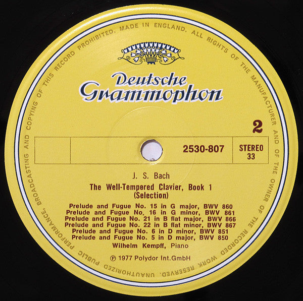 Johann Sebastian Bach, Wilhelm Kempff : The Well-Tempered Clavier Book 1 (Excerpts) (LP)