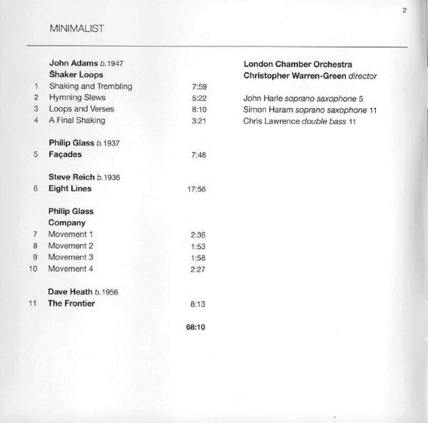 The London Chamber Orchestra ⋅ John Adams / Philip Glass / Steve Reich / Dave Heath : Minimalist (CD, Album)